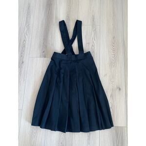 Comme des Garçons Pleated Black Pinafore Midi Skirt Straps Wool Japan Size Small